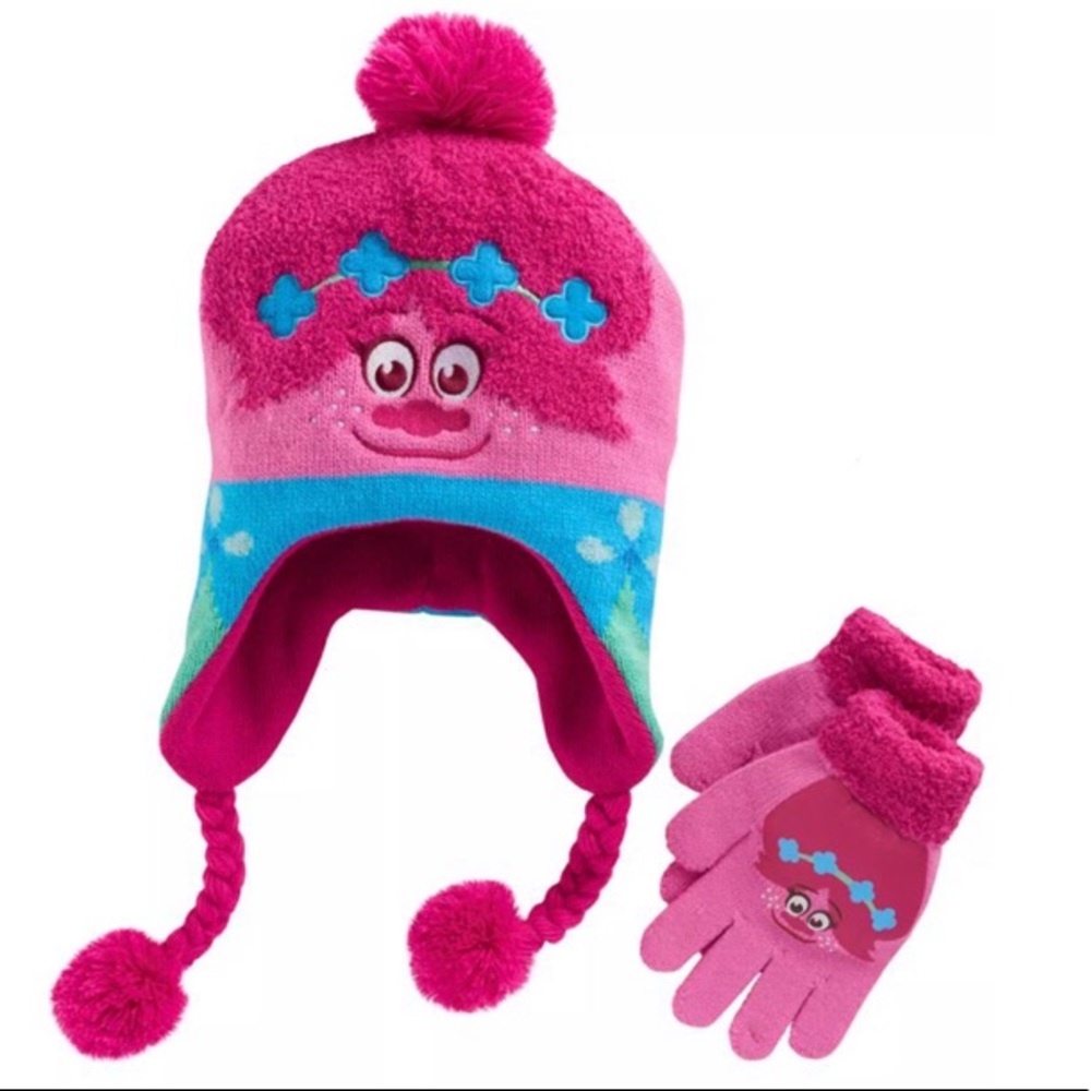 🆕 🎉HP🎉Trolls Girls Poppy Beanie Hat and Glove Set - Picture 1 of 3